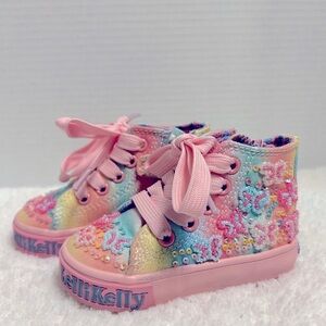 LelliKelly Toddler Girl Butterfly Sequin Sparkle Hi Top Sneaker Size 20/4